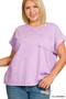 Zenana Full Size Crinkle Washed Round Neck Folded Short Sleeve Tee Plus Size