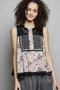 POL Printed Woven Lace Back Round Neck Sleeveless Top