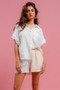 BiBi Wrinkled Gauze Solid Shirts Top and Shorts Set