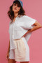 BiBi Wrinkled Gauze Solid Shirts Top and Shorts Set