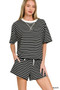 Zenana Striped Round Neck Tee & Shorts Set