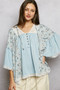 POL Double Gauze Floral Patch Blouse with Lace Detail