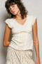 POL V-Neck Lightweight Textured Short Sleeve Knit Top with Lace Trim