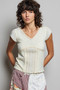 POL V-Neck Lightweight Textured Short Sleeve Knit Top with Lace Trim