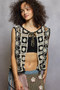 POL Tie Front Floral Pattern Crochet Vest with Scalloped Edge