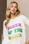 BiBi Queen Of Mardi Glitter Print Mardi Gras Sweatshirt