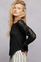 POL Round Neck Long Sleeve Exposed Seam Top with Lace Detail