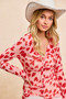 BiBi Button Down Heart Printed Mesh Shirt with Ruched Front