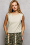 POL Ribbed Round Neck Tank with Lace Trim