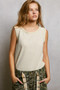 POL Ribbed Round Neck Tank with Lace Trim
