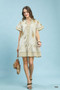 Umgee Linen Printed Button-Front Tiered Mini Dress