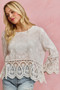 SO ME Floral Embroidered Crochet Lace Trimmed Top