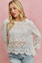 SO ME Floral Embroidered Crochet Lace Trimmed Top