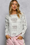 POL Round Neck Long Sleeve Exposed Seam Top with Lace Detail
