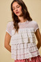 SO ME Ruffle Tiered Stretch Lace Short Sleeves Knit Top