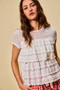 SO ME Ruffle Tiered Stretch Lace Short Sleeves Knit Top