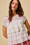 SO ME Ruffle Tiered Stretch Lace Short Sleeves Knit Top