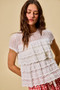 SO ME Ruffle Tiered Stretch Lace Short Sleeves Knit Top