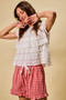 SO ME Ruffle Tiered Stretch Lace Short Sleeves Knit Top