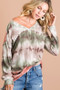BiBi Brushed Tie Dye Looking Print V Neck Top