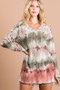 BiBi Brushed Tie Dye Looking Print V Neck Top