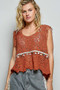 POL Lace Trim Openwork V-Neck Crochet Tank with Scalloped Edge