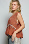 POL Lace Trim Openwork V-Neck Crochet Tank with Scalloped Edge