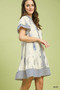 Umgee Linen Printed Button-Front Tiered Mini Dress