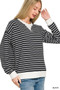 Zenana Contrast Striped Round Neck Sweatshirt