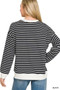 Zenana Contrast Striped Round Neck Sweatshirt