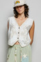 POL Embroidered Floral V-Neck Button Down Crochet Vest