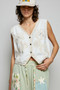 POL Embroidered Floral V-Neck Button Down Crochet Vest