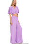 Zenana Woven Airflow Twisted Top & Wide Leg Pants Set