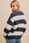 BiBi Wide Stripe Fuzzy Knit Round Neck Sweater