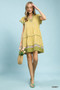 Umgee Linen Tiered Flutter Sleeve Dress with Floral Trim