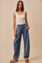 SO ME Stripe Denim Barrel Jeans Drawstring Waistband