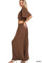 Zenana Woven Airflow Twisted Top & Wide Leg Pants Set