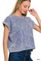 Zenana Halo Washed Cotton Cuffed Short Sleeve Top
