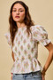 SO ME Floral Cotton Smocked Short Sleeves Blouse