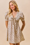 SO ME Floral Print Lace Trim Short Sleeves Mini Dress