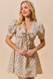 SO ME Floral Print Lace Trim Short Sleeves Mini Dress