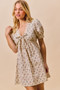 SO ME Floral Print Lace Trim Short Sleeves Mini Dress