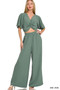 Zenana Woven Airflow Twisted Top & Wide Leg Pants Set
