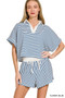 Zenana Striped Collared Top & Shorts Set