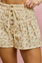 SO ME Floral Print Denim Pintuck Elastic Waist Shorts