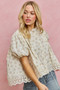 SO ME Floral Print Lace Trim Short Sleeves Blouse