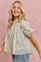 SO ME Floral Print Lace Trim Short Sleeves Blouse