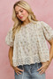 SO ME Floral Print Lace Trim Short Sleeves Blouse