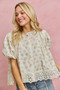 SO ME Floral Print Lace Trim Short Sleeves Blouse