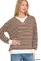 Zenana Contrast Striped Round Neck Sweatshirt